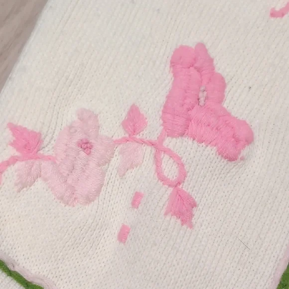 Vintage White Knit Cardigan Pink Embroidery Korea - Picture 7 of 12